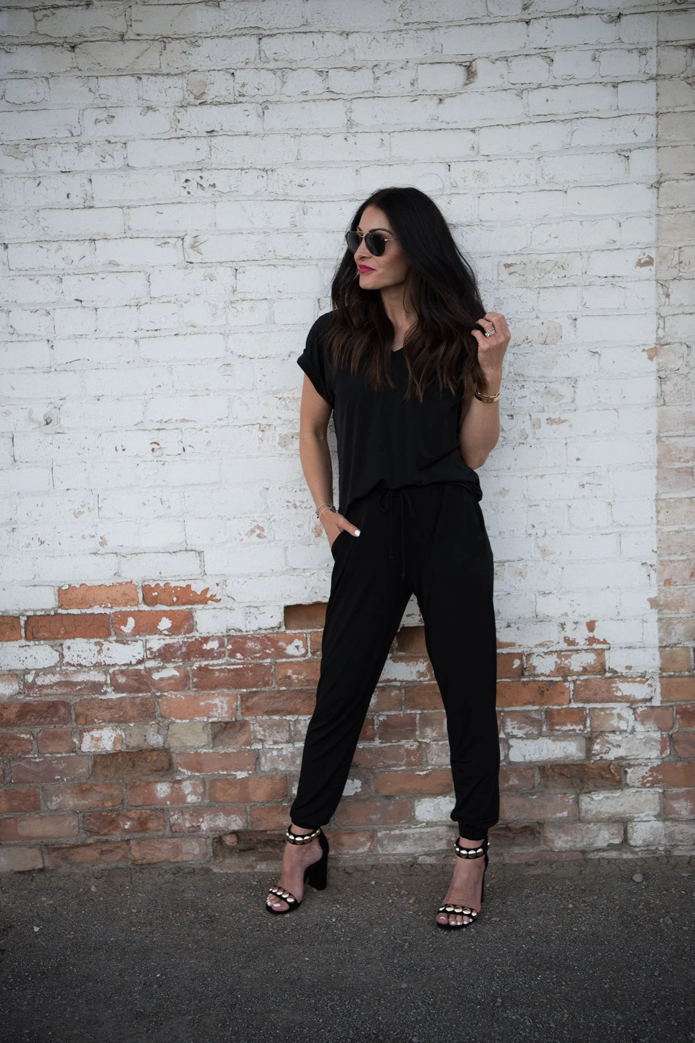 Brigitte Brianna Blouse Tee & Street Joggers Set (BLACK) - Image 3