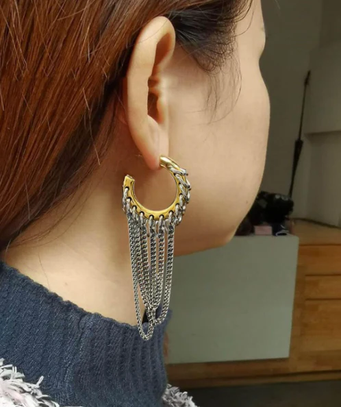 Chain Tassel Hoop Earrings - Image 2