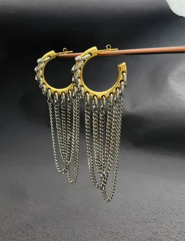 Chain Tassel Hoop Earrings - Image 3